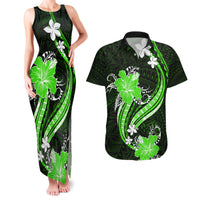 Green Polynesian Pattern With Tropical Flowers Couples Matching Tank Maxi Dress and Hawaiian Shirt LT05 Green - Polynesian Pride