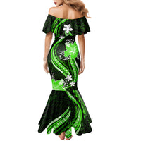 Green Polynesian Pattern With Tropical Flowers Family Matching Mermaid Dress and Hawaiian Shirt LT05 - Polynesian Pride