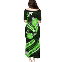 Green Polynesian Pattern With Tropical Flowers Family Matching Puletasi Dress and Hawaiian Shirt LT05 - Polynesian Pride