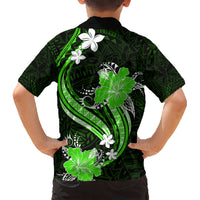 Green Polynesian Pattern With Tropical Flowers Kid Hawaiian Shirt LT05 - Polynesian Pride