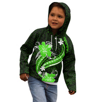 Green Polynesian Pattern With Tropical Flowers Kid Hoodie LT05 - Polynesian Pride