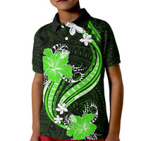 Green Polynesian Pattern With Tropical Flowers Kid Polo Shirt LT05 Kid Green - Polynesian Pride