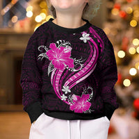 Pink Polynesian Pattern With Tropical Flowers Kid Ugly Christmas Sweater