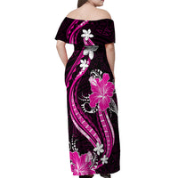 Pink Polynesian Pattern With Tropical Flowers Off Shoulder Maxi Dress LT05 - Polynesian Pride