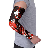 Red Polynesian Pattern With Tropical Flowers Arm Sleeves LT05 - Polynesian Pride