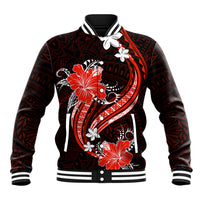 Red Polynesian Pattern With Tropical Flowers Baseball Jacket LT05 Unisex Red - Polynesian Pride
