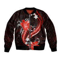 Red Polynesian Pattern With Tropical Flowers Bomber Jacket LT05 Unisex Red - Polynesian Pride