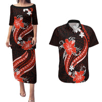 Red Polynesian Pattern With Tropical Flowers Couples Matching Puletasi Dress and Hawaiian Shirt LT05 Red - Polynesian Pride