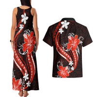 Red Polynesian Pattern With Tropical Flowers Couples Matching Tank Maxi Dress and Hawaiian Shirt LT05 - Polynesian Pride