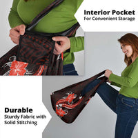 Red Polynesian Pattern With Tropical Flowers Grocery Bag