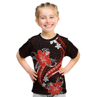 Red Polynesian Pattern With Tropical Flowers Kid T Shirt LT05 Red - Polynesian Pride