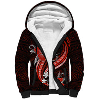 Red Polynesian Pattern With Tropical Flowers Sherpa Hoodie LT05 Unisex Red - Polynesian Pride