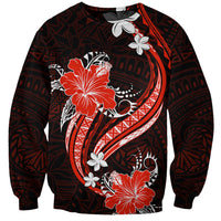 Red Polynesian Pattern With Tropical Flowers Sweatshirt LT05 Unisex Red - Polynesian Pride