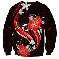 Red Polynesian Pattern With Tropical Flowers Sweatshirt LT05 - Polynesian Pride