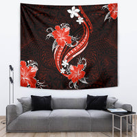 Red Polynesian Pattern With Tropical Flowers Tapestry LT05 - Polynesian Pride
