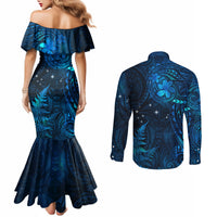 New Zealand Matariki Couples Matching Mermaid Dress and Long Sleeve Button Shirt Maori New Year LT05 - Polynesian Pride