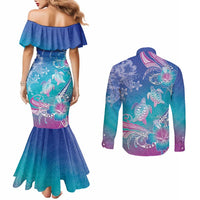 Polynesia Sea Turtle Couple Couples Matching Mermaid Dress and Long Sleeve Button Shirt Love Is Life