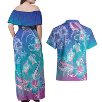 Polynesia Sea Turtle Couple Couples Matching Off Shoulder Maxi Dress and Hawaiian Shirt Love Is Life