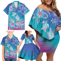 Polynesia Sea Turtle Couple Family Matching Off Shoulder Short Dress and Hawaiian Shirt Love Is Life