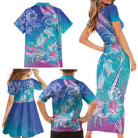 Polynesia Sea Turtle Couple Family Matching Short Sleeve Bodycon Dress and Hawaiian Shirt Love Is Life