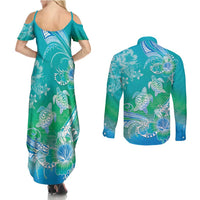 Polynesia Sea Turtle Couple Couples Matching Summer Maxi Dress and Long Sleeve Button Shirt I Am Turtley In Love With You