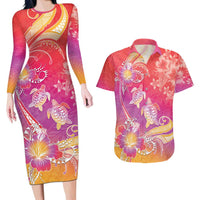 Polynesia Sea Turtle Couple Couples Matching Long Sleeve Bodycon Dress and Hawaiian Shirt One Soul One Love