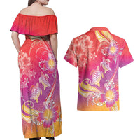 Polynesia Sea Turtle Couple Couples Matching Off Shoulder Maxi Dress and Hawaiian Shirt One Soul One Love