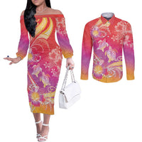 Polynesia Sea Turtle Couple Couples Matching Off The Shoulder Long Sleeve Dress and Long Sleeve Button Shirt One Soul One Love