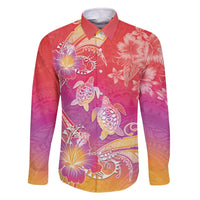 Polynesia Sea Turtle Couple Family Matching Off The Shoulder Long Sleeve Dress and Hawaiian Shirt One Soul One Love