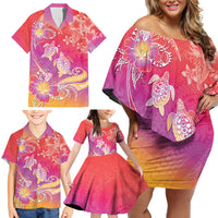 Polynesia Sea Turtle Couple Family Matching Off Shoulder Short Dress and Hawaiian Shirt One Soul One Love