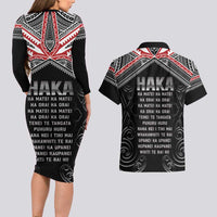 New Zealand Aotearoa Couples Matching Long Sleeve Bodycon Dress and Hawaiian Shirt Traditional Kapa Haka