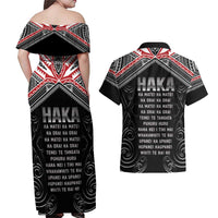 New Zealand Aotearoa Couples Matching Off Shoulder Maxi Dress and Hawaiian Shirt Traditional Kapa Haka