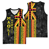Hawaii Maoli Spirit Basketball Jersey Kakau Pattern With Flower Lei - Polynesian Pride