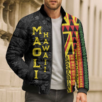 Hawaii Maoli Spirit Bomber Puffer Jacket Kakau Pattern With Flower Lei - Polynesian Pride