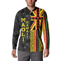 Hawaii Maoli Spirit Button Sweatshirt Kakau Pattern With Flower Lei - Polynesian Pride