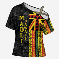 Hawaii Maoli Spirit Cross Shoulder Shirt Kakau Pattern With Flower Lei - Polynesian Pride
