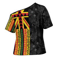 Hawaii Maoli Spirit Cross Shoulder Shirt Kakau Pattern With Flower Lei - Polynesian Pride