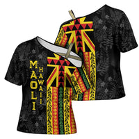 Hawaii Maoli Spirit Cross Shoulder Shirt Kakau Pattern With Flower Lei - Polynesian Pride