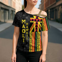 Hawaii Maoli Spirit Cross Shoulder Shirt Kakau Pattern With Flower Lei - Polynesian Pride