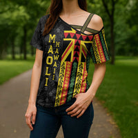 Hawaii Maoli Spirit Cross Shoulder Shirt Kakau Pattern With Flower Lei - Polynesian Pride