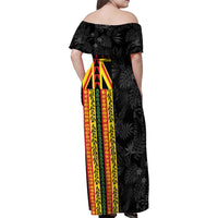 Hawaii Maoli Spirit Family Matching Off Shoulder Maxi Dress and Hawaiian Shirt Kakau Pattern With Flower Lei - Polynesian Pride