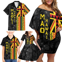 Hawaii Maoli Spirit Family Matching Off Shoulder Short Dress and Hawaiian Shirt Kakau Pattern With Flower Lei - Polynesian Pride