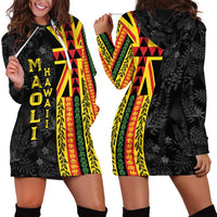 Hawaii Maoli Spirit Hoodie Dress Kakau Pattern With Flower Lei - Polynesian Pride