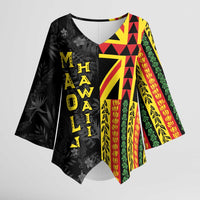 Hawaii Maoli Spirit Kimono Sleeve Blouse Kakau Pattern With Flower Lei - Polynesian Pride