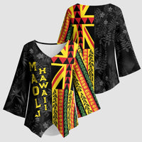 Hawaii Maoli Spirit Kimono Sleeve Blouse Kakau Pattern With Flower Lei - Polynesian Pride