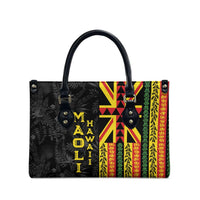 Hawaii Maoli Spirit Leather Bag Kakau Pattern With Flower Lei - Polynesian Pride