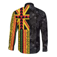 Hawaii Maoli Spirit Long Sleeve Button Shirt Kakau Pattern With Flower Lei - Polynesian Pride