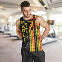 Hawaii Maoli Spirit Men Tank Top Kakau Pattern With Flower Lei - Polynesian Pride