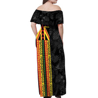 Hawaii Maoli Spirit Off Shoulder Maxi Dress Kakau Pattern With Flower Lei LT05 - Polynesian Pride