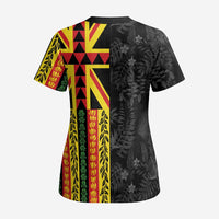 Hawaii Maoli Spirit Scrub Top Kakau Pattern With Flower Lei - Polynesian Pride